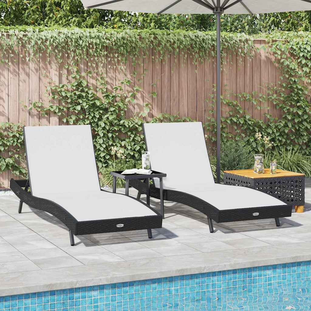 Napozó 3 pcs Fekete és Fehér 197 x 70 x 82 cm polirattan
