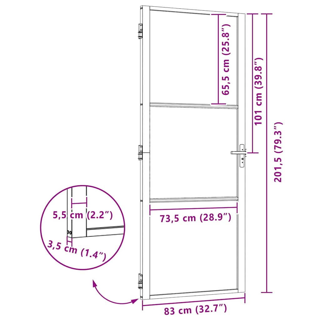 Üvegajtó Csíkos Fekete 83 x 3,5 x 201,5 cm Alumínium