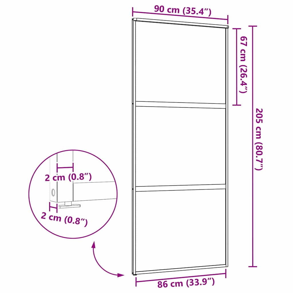 Üvegajtó Csíkos Fekete 90 x 2 x 205 cm Alumínium