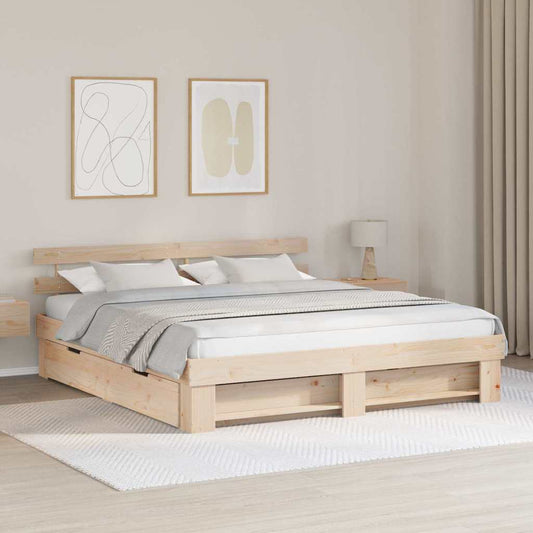 Ágykeret fejtámlával fiókkal Barna 200 x 200 cm Tömör fenyőfa
