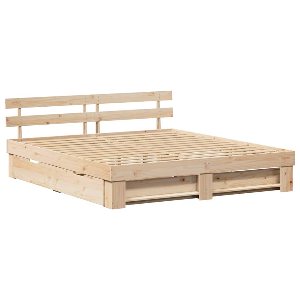 Ágykeret fejtámlával fiókkal Barna 200 x 200 cm Tömör fenyőfa