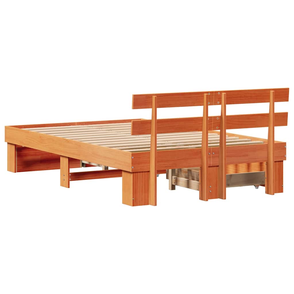 Ágykeret fejtámlával Faggyú barna 140 x 190 cm Tömör fenyőfa