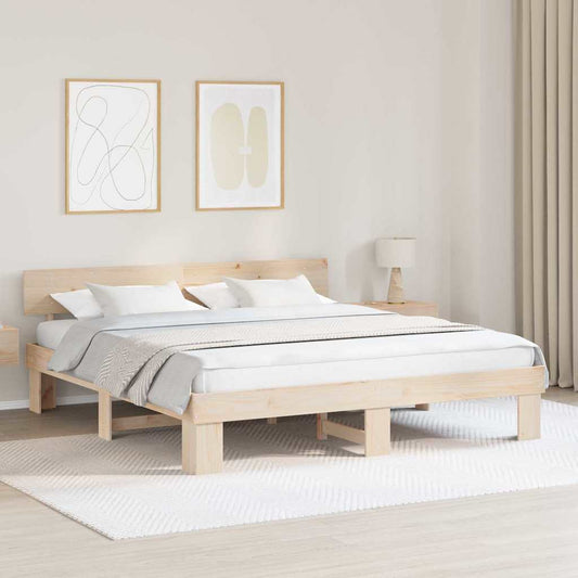 Ágykeret fejtámlával Barna 200 x 200 cm Tömör fenyőfa
