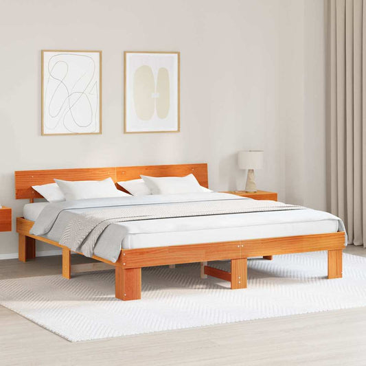 Ágykeret fejtámlával Faggyú barna 200 x 200 cm Tömör fenyőfa