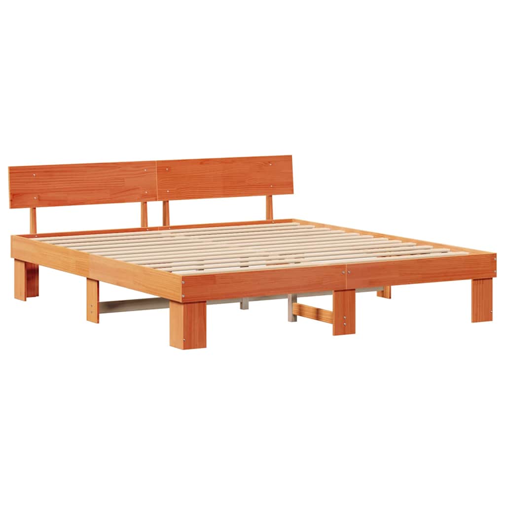 Ágykeret fejtámlával Faggyú barna 200 x 200 cm Tömör fenyőfa