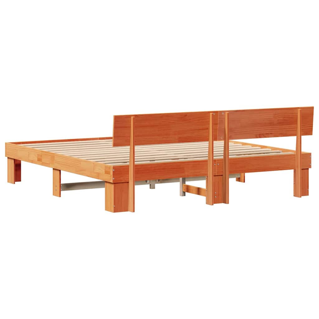 Ágykeret fejtámlával Faggyú barna 200 x 200 cm Tömör fenyőfa