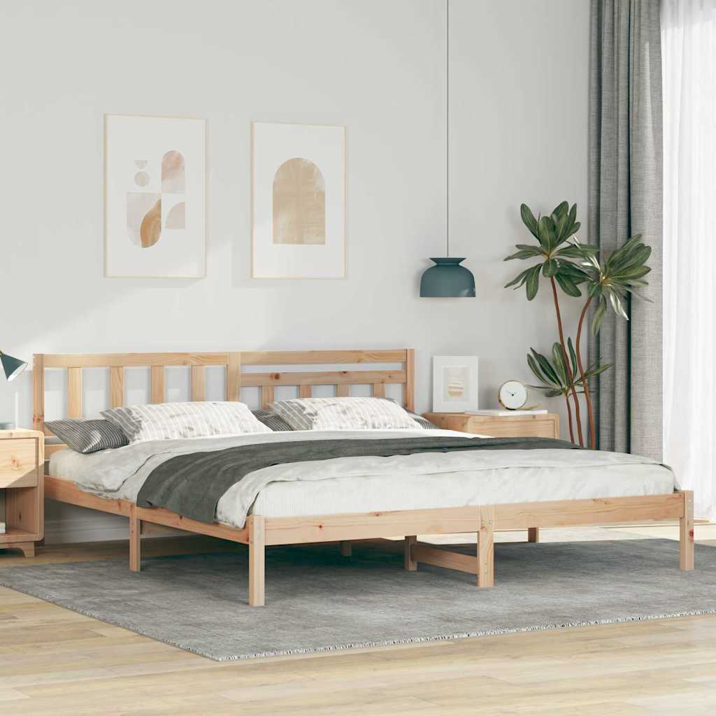 Ágykeret fejtámlával Barna 200 x 200 cm Tömör fenyőfa