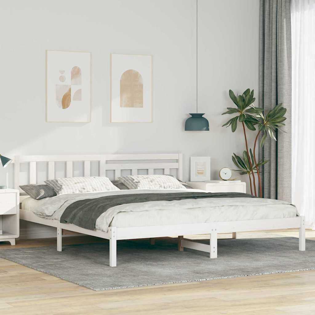Ágykeret fejtámlával Fehér 200 x 200 cm Tömör fenyőfa