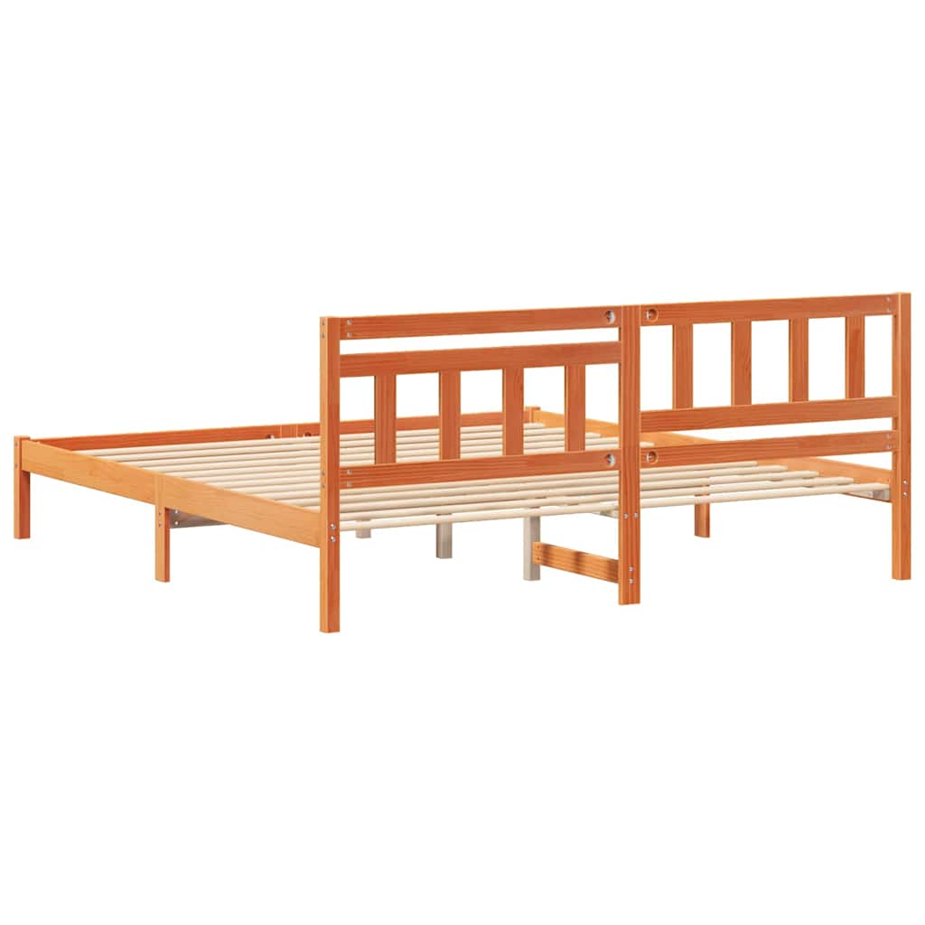 Ágykeret fejtámlával Faggyú barna 200 x 200 cm Tömör fenyőfa