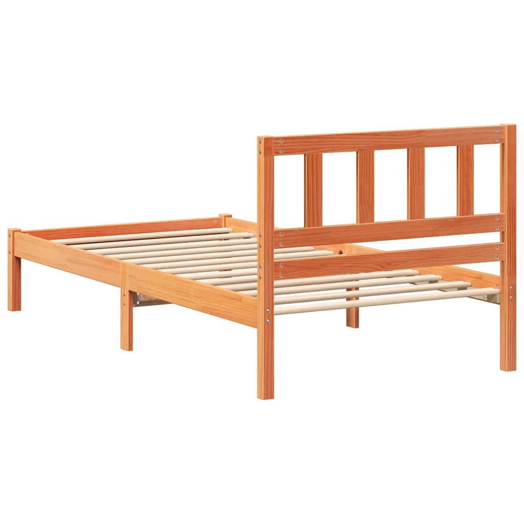 Ágykeret fejtámlával Faggyú barna 90 x 190 cm Tömör fenyőfa