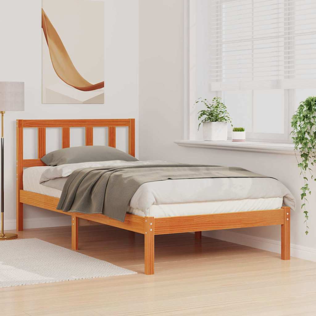 Ágykeret fejtámlával Faggyú barna 75 x 190 cm Tömör fenyőfa