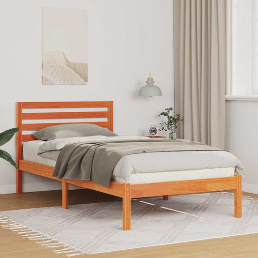 Ágykeret fejtámlával Faggyú barna 75 x 190 cm Tömör fenyőfa