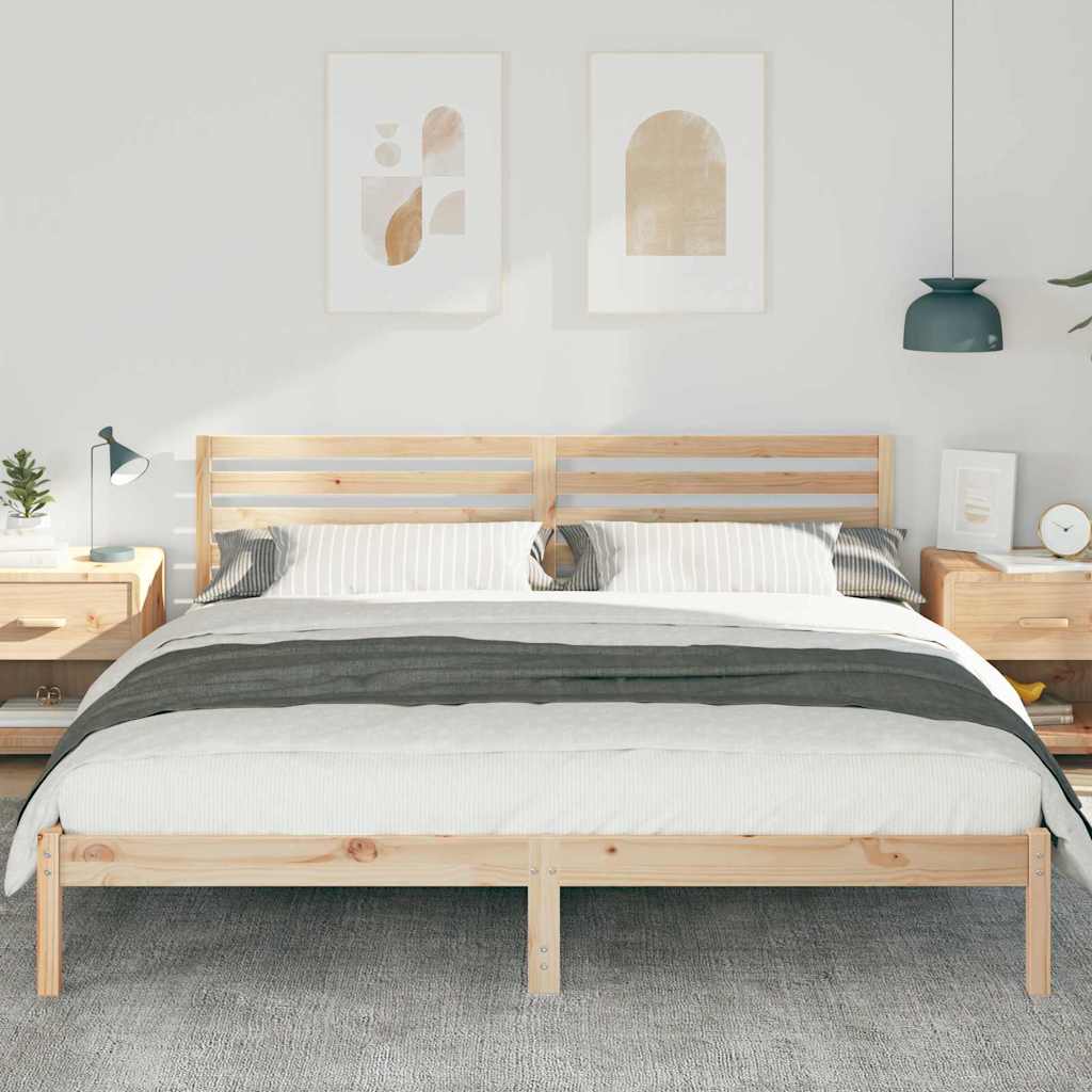 Ágykeret fejtámlával Barna 200 x 200 cm Tömör fenyőfa