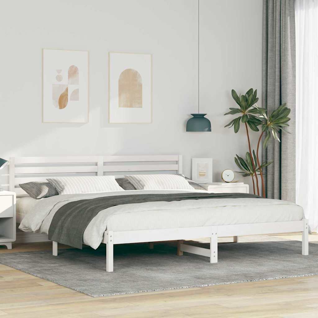 Ágykeret fejtámlával Fehér 200 x 200 cm Tömör fenyőfa