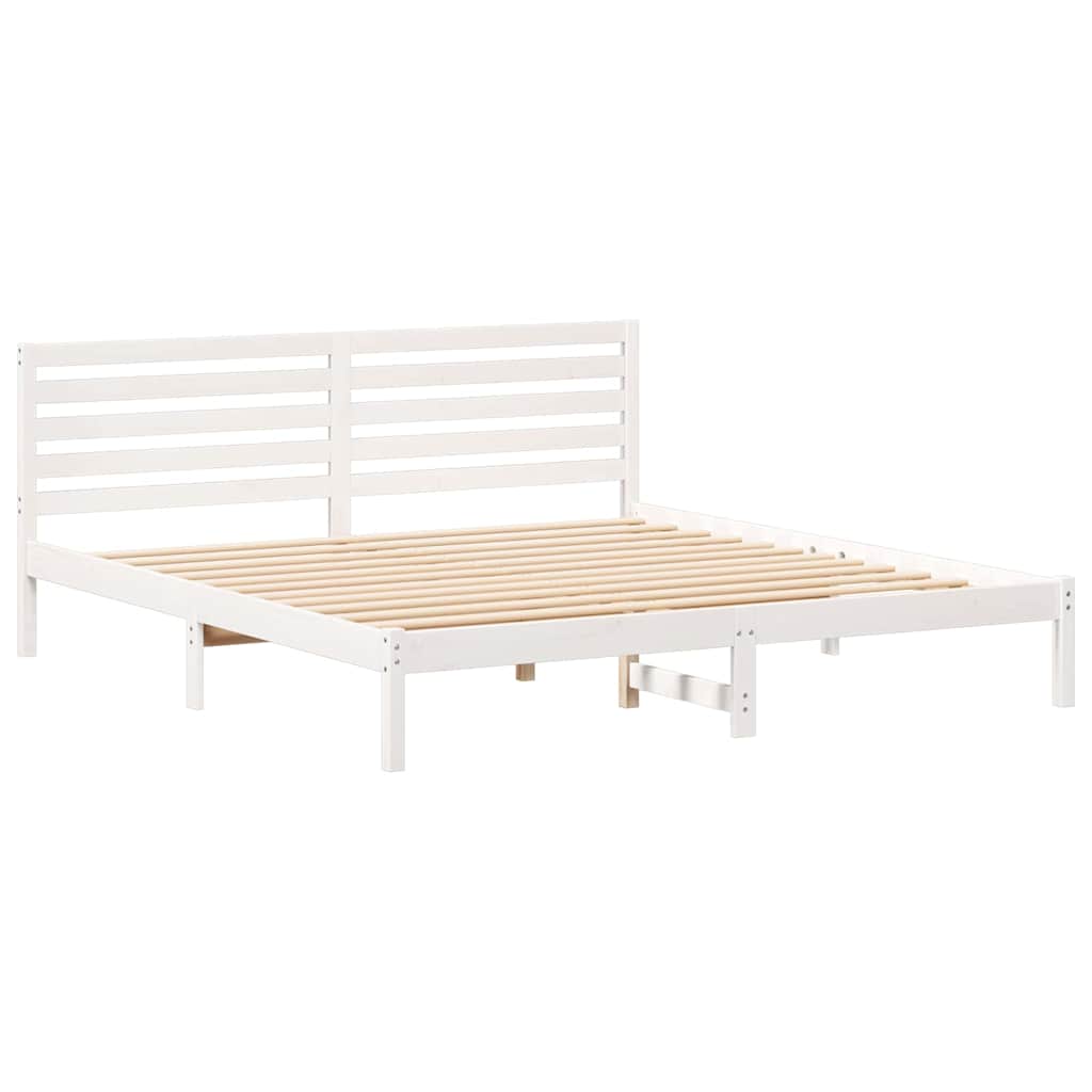 Ágykeret fejtámlával Fehér 200 x 200 cm Tömör fenyőfa