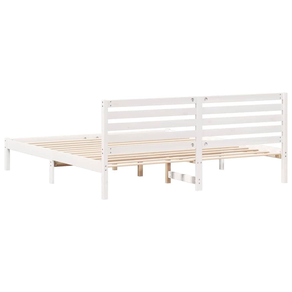 Ágykeret fejtámlával Fehér 200 x 200 cm Tömör fenyőfa