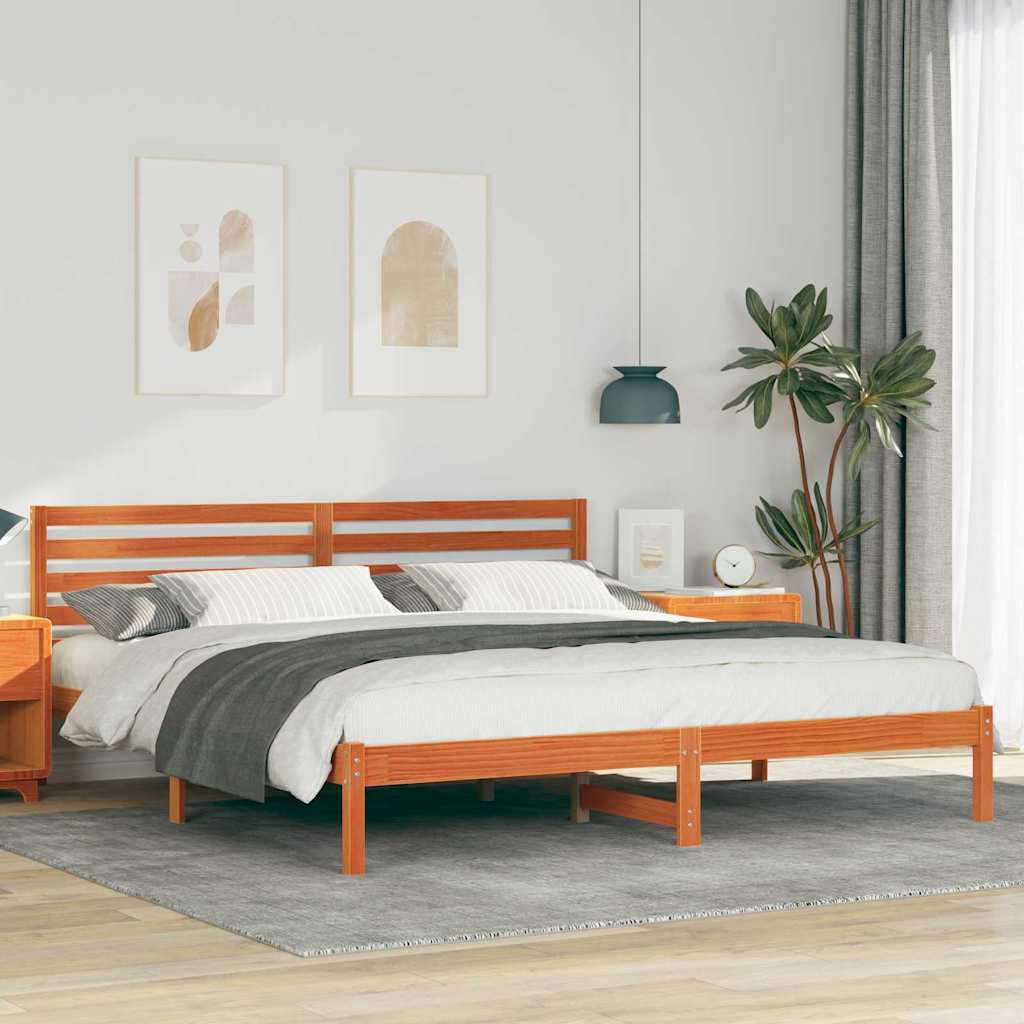 Ágykeret fejtámlával Faggyú barna 200 x 200 cm Tömör fenyőfa