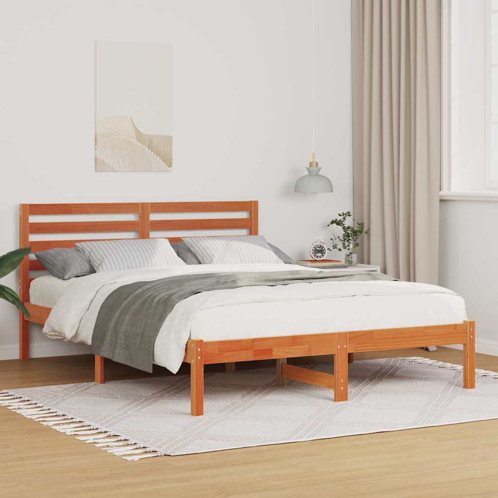 Ágykeret fejtámlával Faggyú barna 135 x 190 cm Tömör fenyőfa