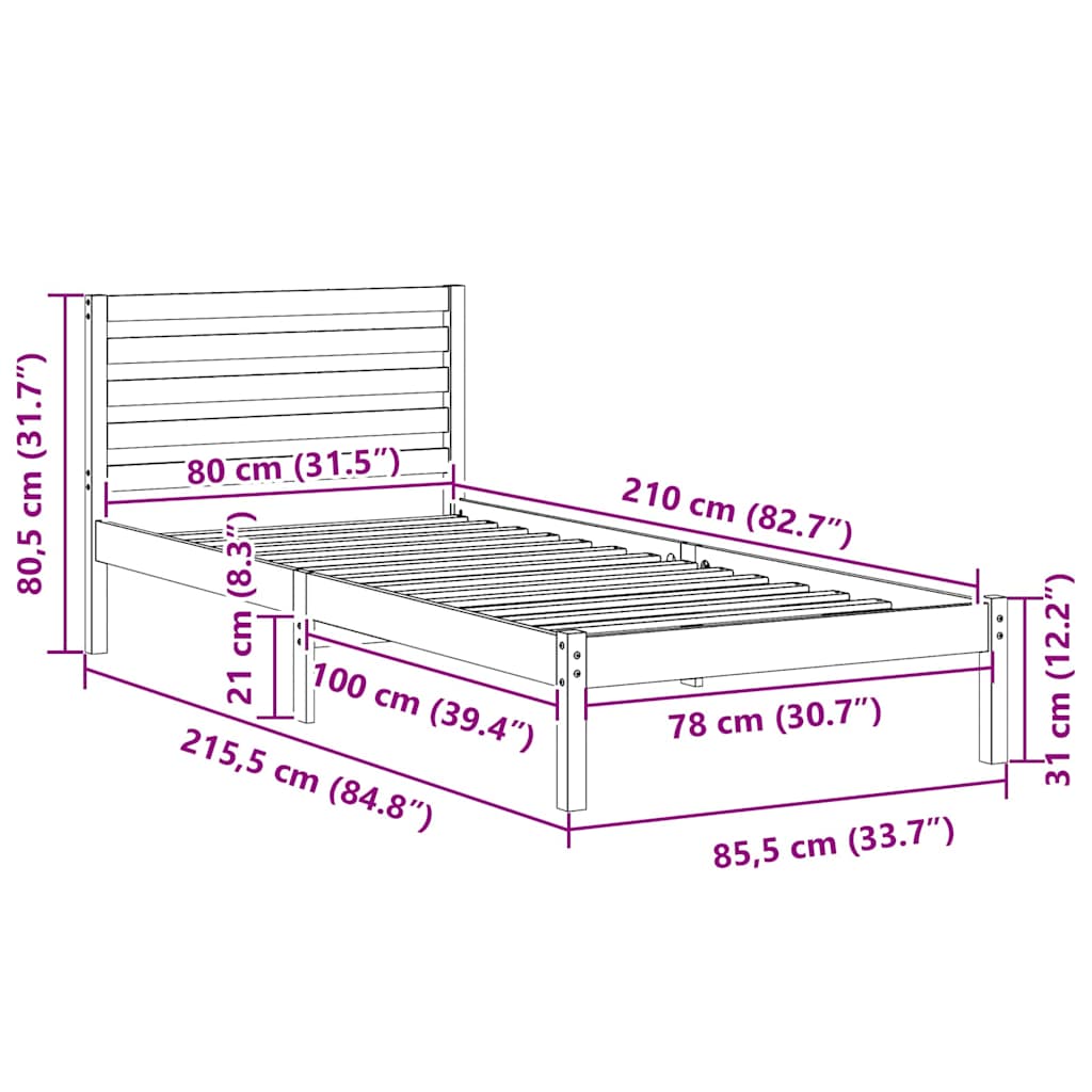 Ágykeret fejtámlával Barna 80 x 210 cm Tömör fenyőfa