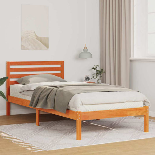 Ágykeret fejtámlával Faggyú barna 90 x 210 cm Tömör fenyőfa