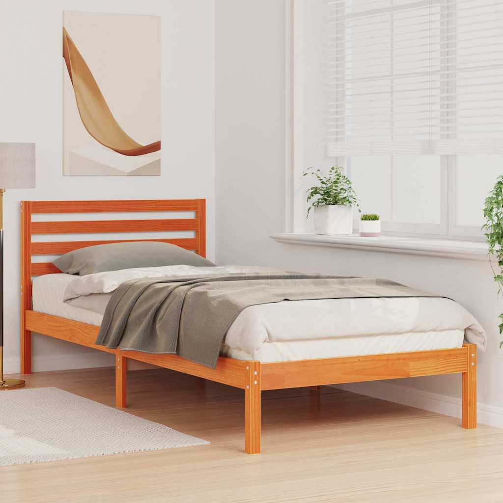 Ágykeret fejtámlával Faggyú barna 90 x 220 cm Tömör fenyőfa