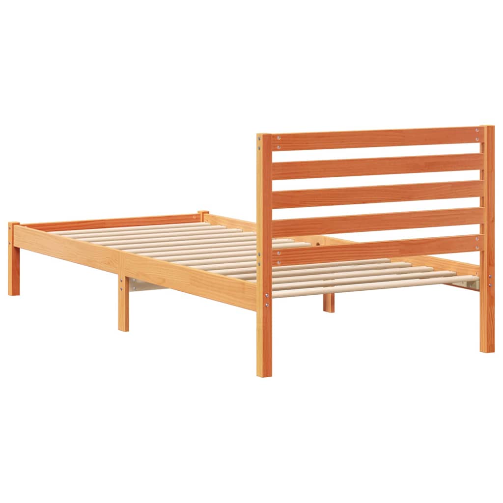 Ágykeret fejtámlával Faggyú barna 90 x 220 cm Tömör fenyőfa