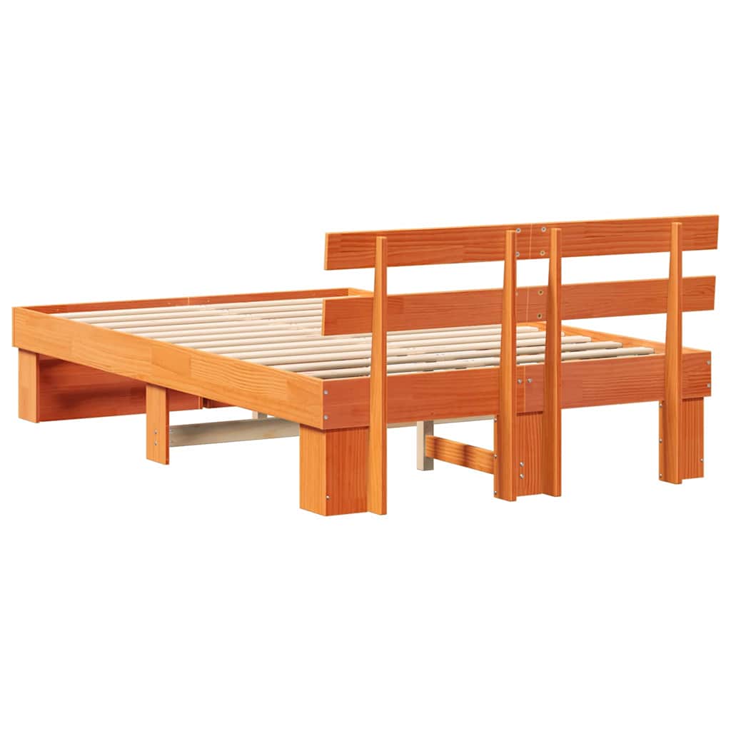 Ágykeret fejtámlával Faggyú barna 140 x 190 cm Tömör fenyőfa