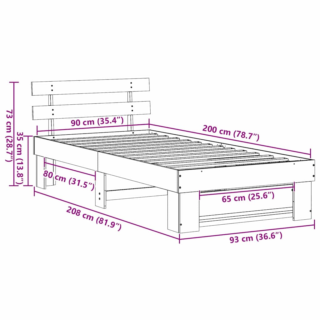 Ágykeret fejtámlával Faggyú barna 90 x 200 cm Tömör fenyőfa
