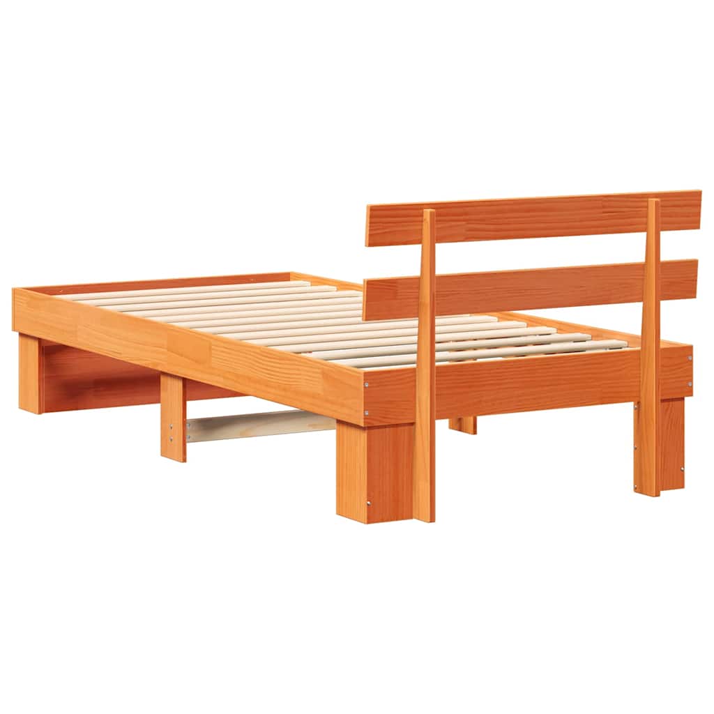Ágykeret fejtámlával Faggyú barna 75 x 190 cm Tömör fenyőfa