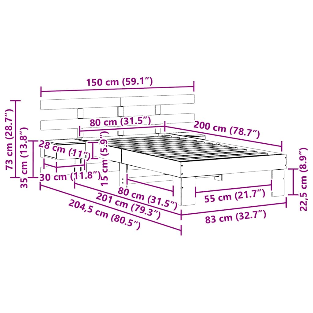 Ágykeret fejtámlával Faggyú barna 80 x 200 cm Tömör fenyőfa