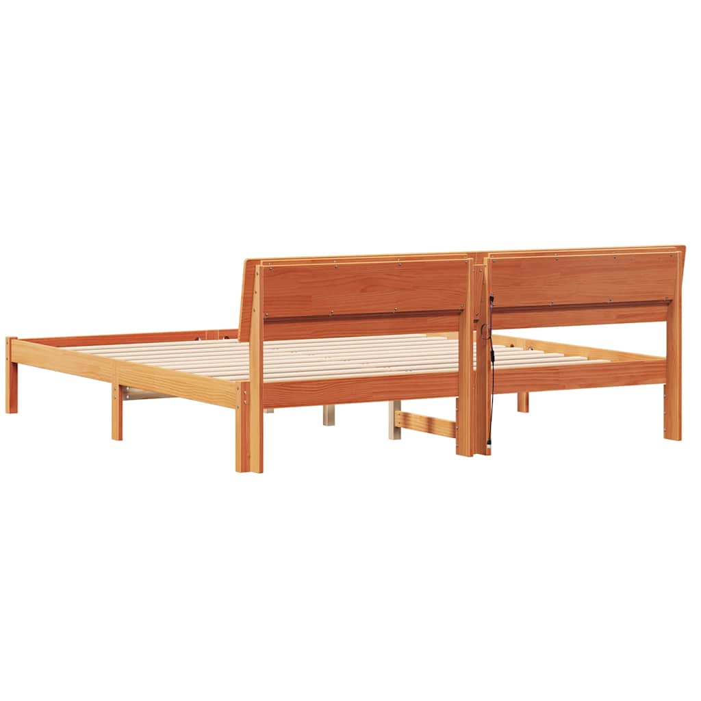 Ágykeret fejtámlával Faggyú barna 180 x 200 cm Tömör fenyőfa
