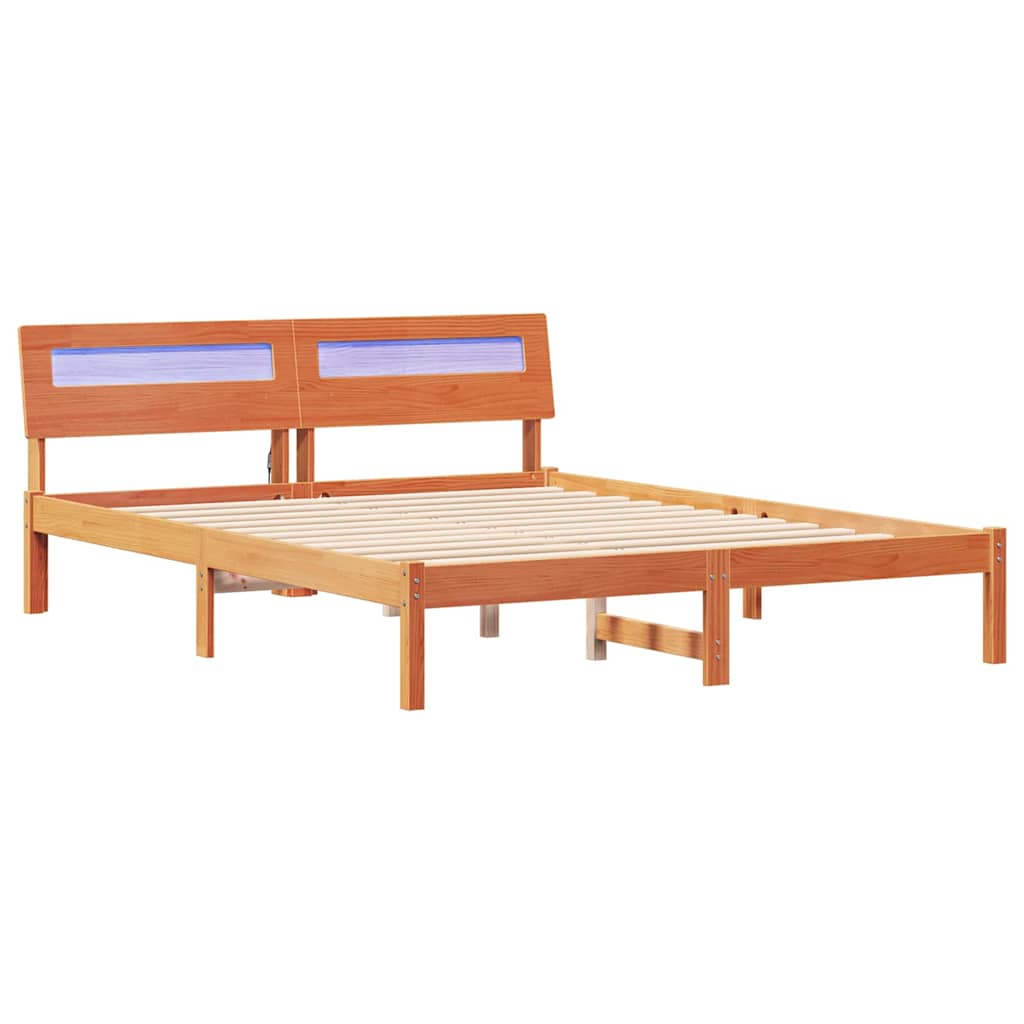 Ágykeret fejtámlával Faggyú barna 160 x 200 cm Tömör fenyőfa