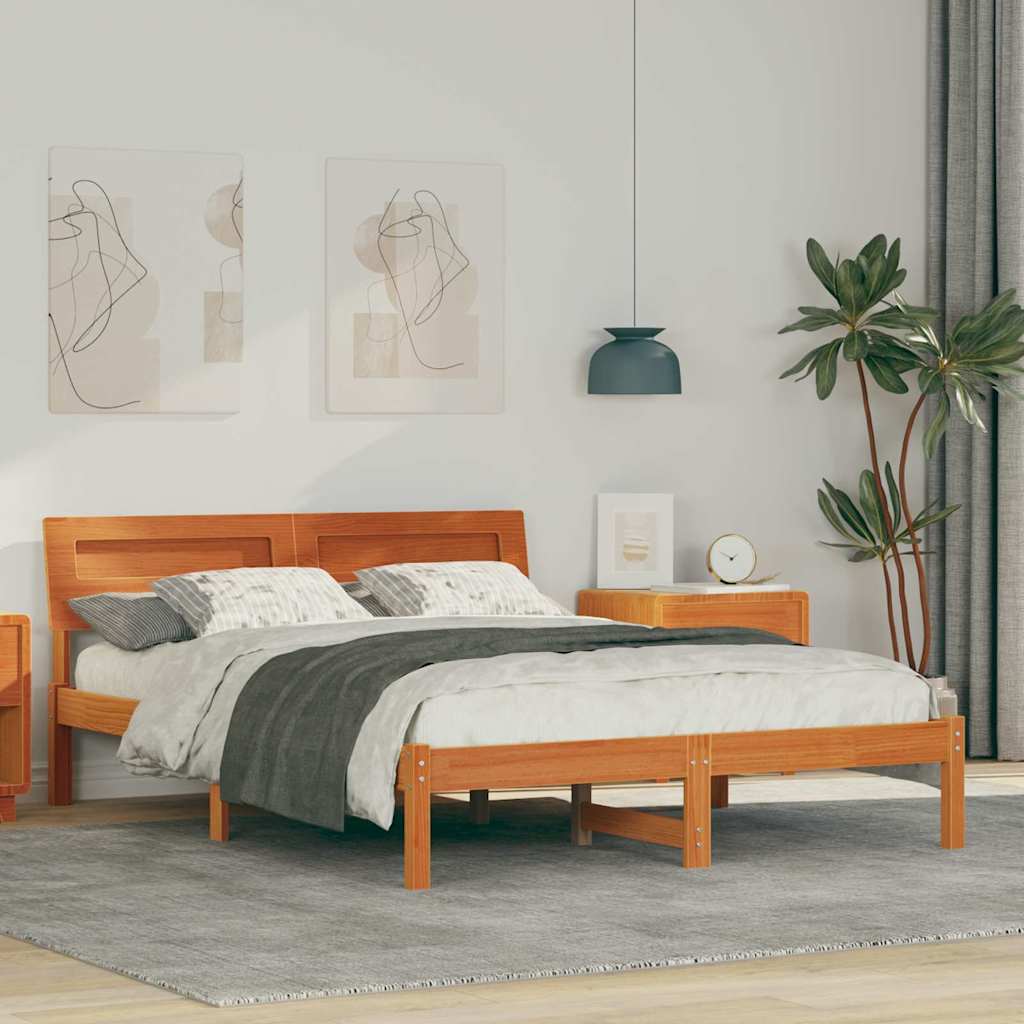 Ágykeret fejtámlával Faggyú barna 140 x 190 cm Tömör fenyőfa