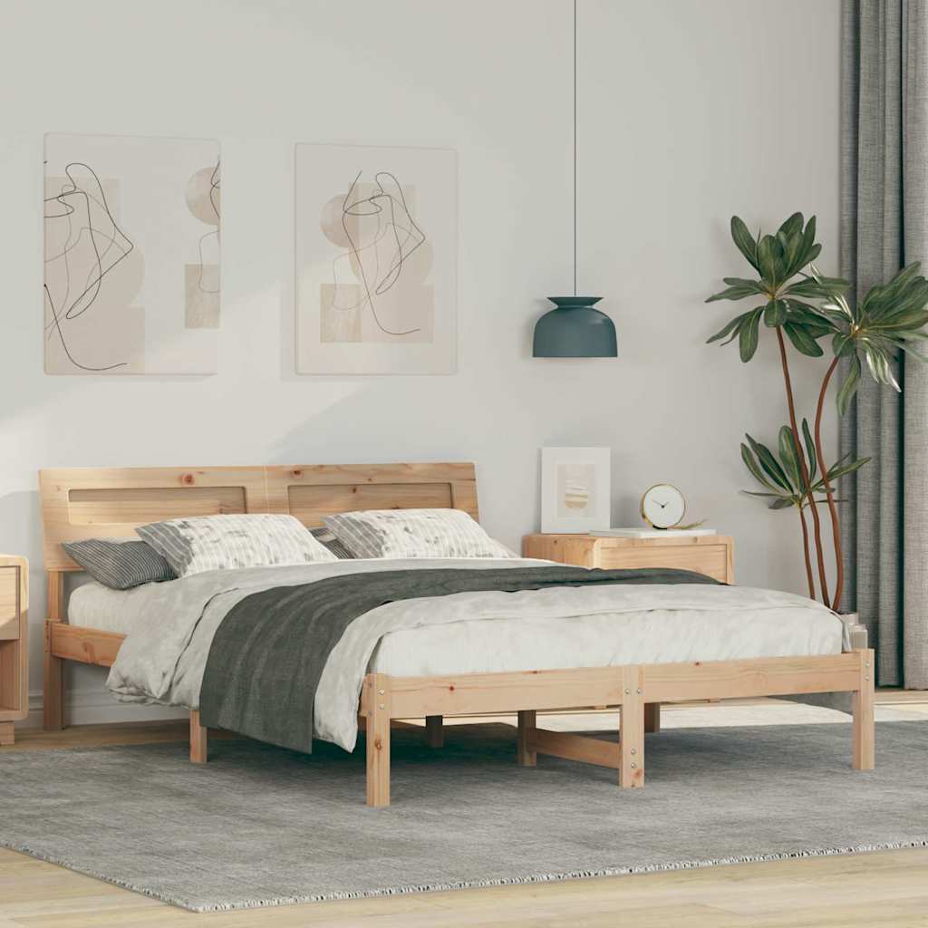 Ágykeret fejtámlával Barna 135 x 190 cm Tömör fenyőfa