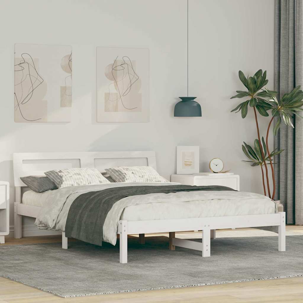 Ágykeret fejtámlával Fehér 120 x 190 cm Tömör fenyőfa