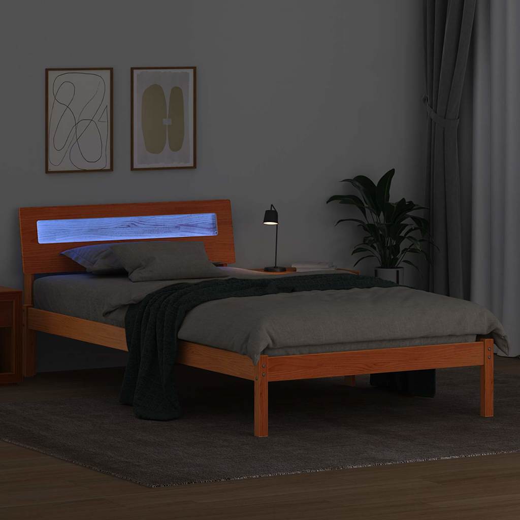 Ágykeret fejtámlával Faggyú barna 90 x 190 cm Tömör fenyőfa