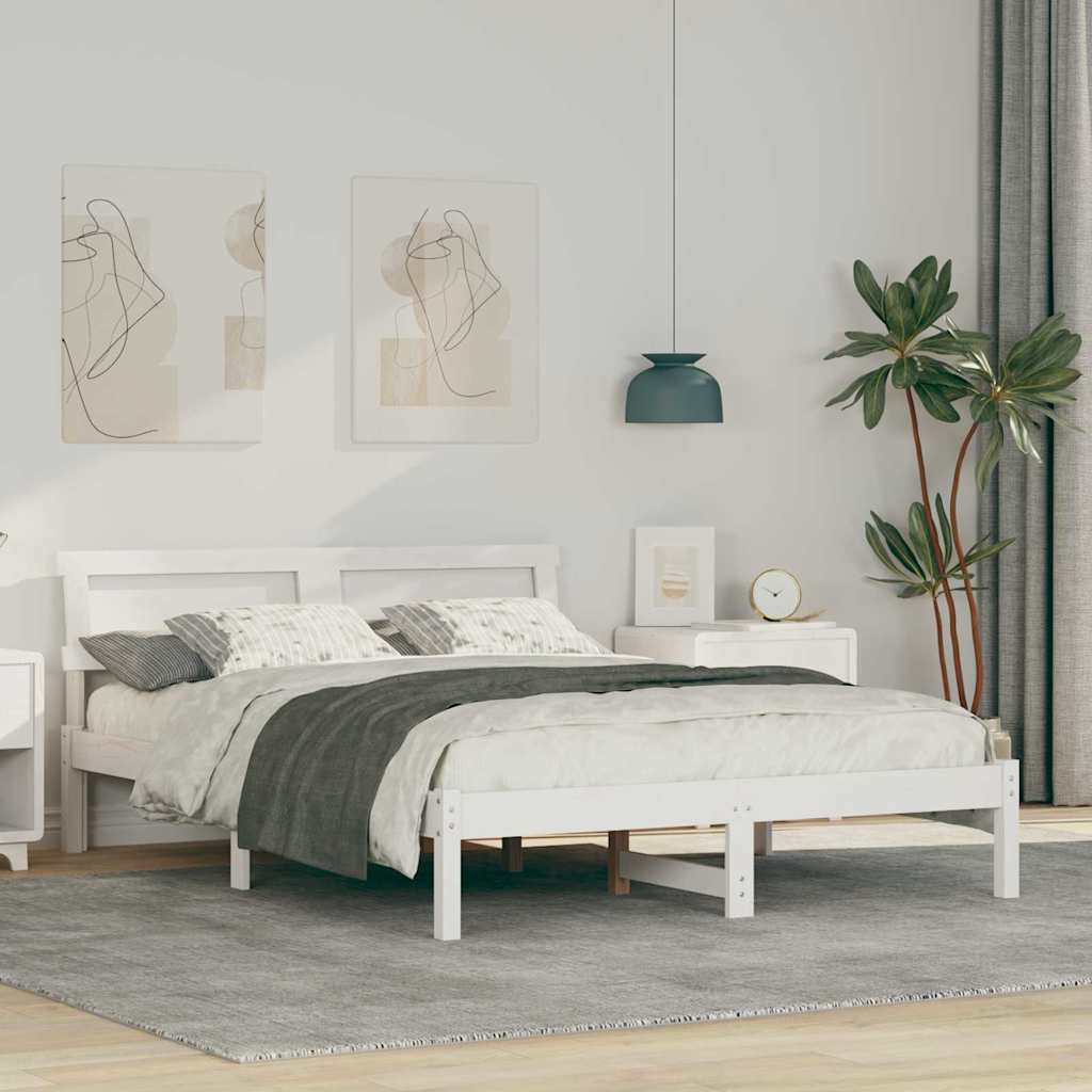 Ágykeret fejtámlával Fehér 120 x 200 cm Tömör fenyőfa