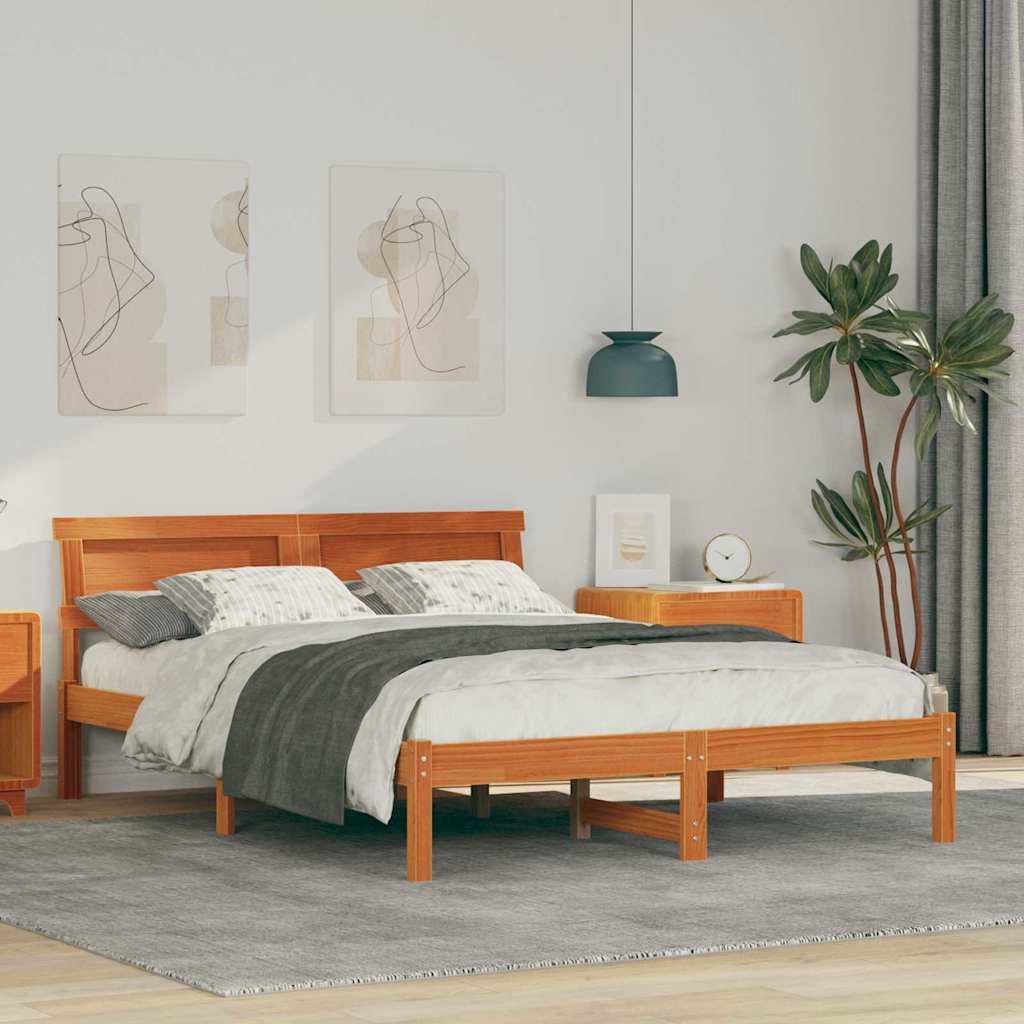 Ágykeret fejtámlával Faggyú barna 140 x 190 cm Tömör fenyőfa