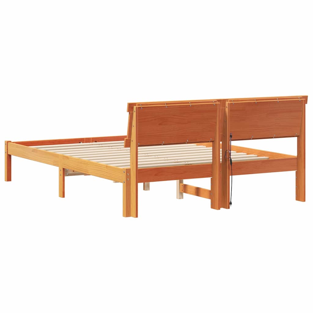 Ágykeret fejtámlával Faggyú barna 140 x 190 cm Tömör fenyőfa