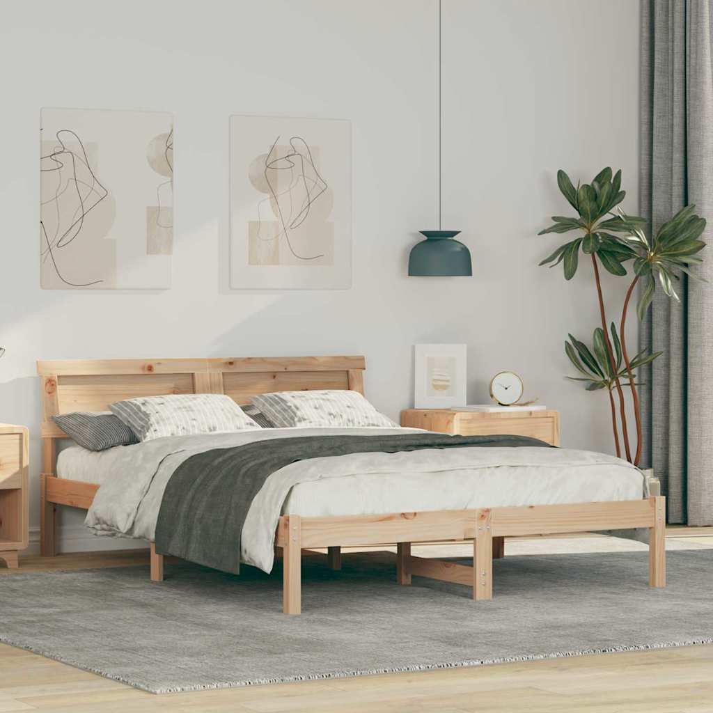 Ágykeret fejtámlával Barna 135 x 190 cm Tömör fenyőfa