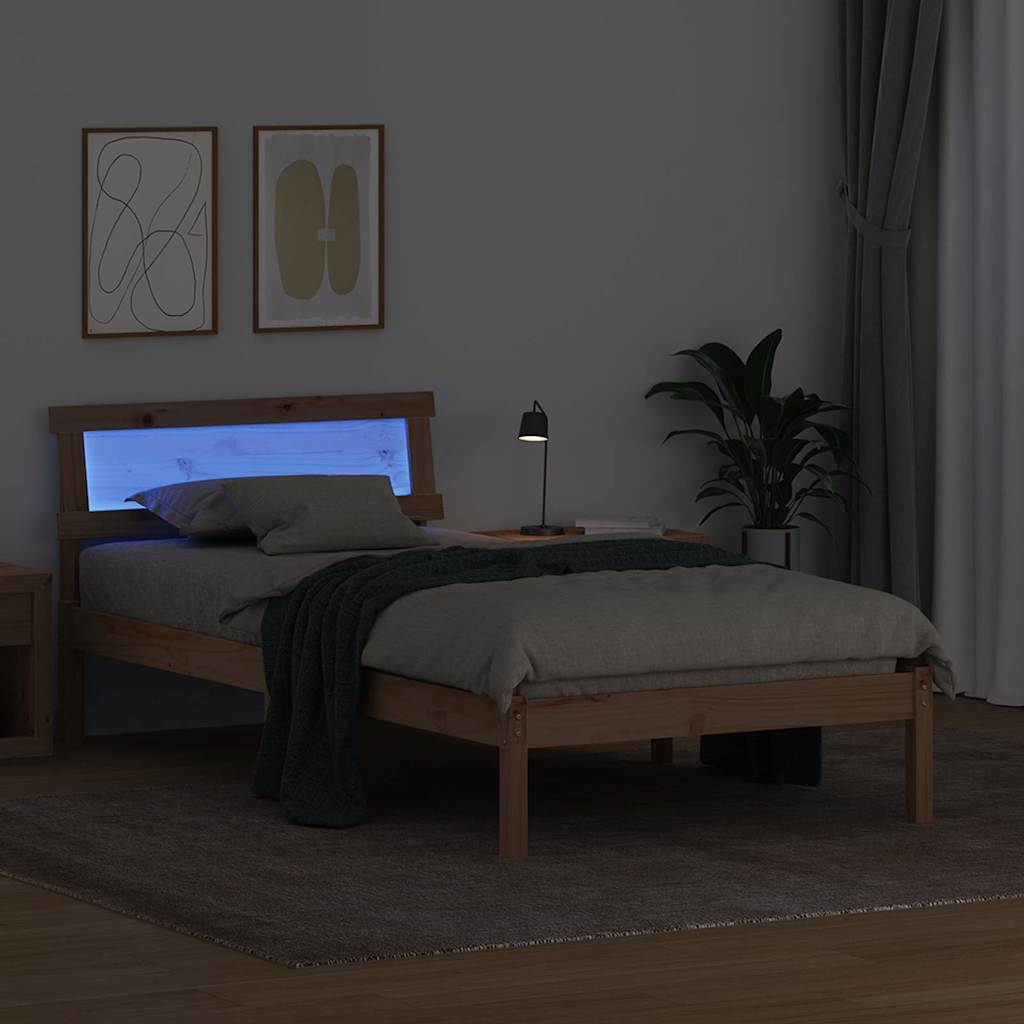 Ágykeret fejtámlával Barna 100 x 200 cm Tömör fenyőfa