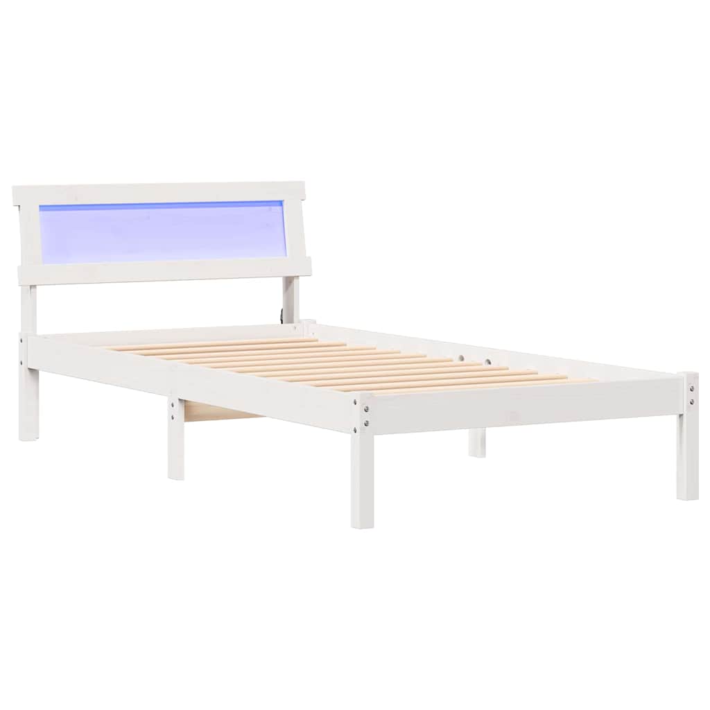 Ágykeret fejtámlával Fehér 90 x 200 cm Tömör fenyőfa