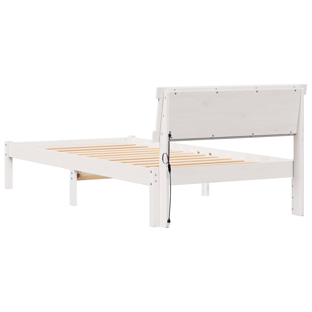 Ágykeret fejtámlával Fehér 90 x 200 cm Tömör fenyőfa