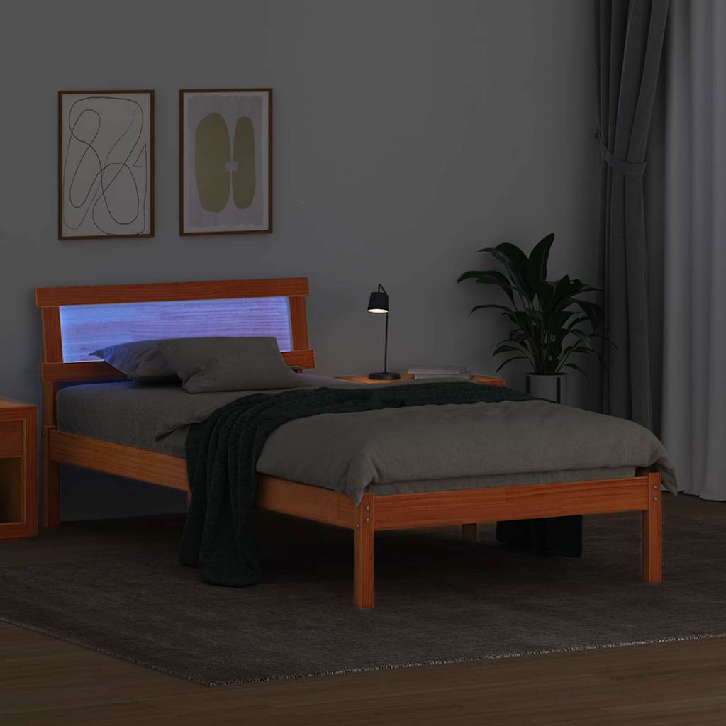 Ágykeret fejtámlával Faggyú barna 90 x 200 cm Tömör fenyőfa