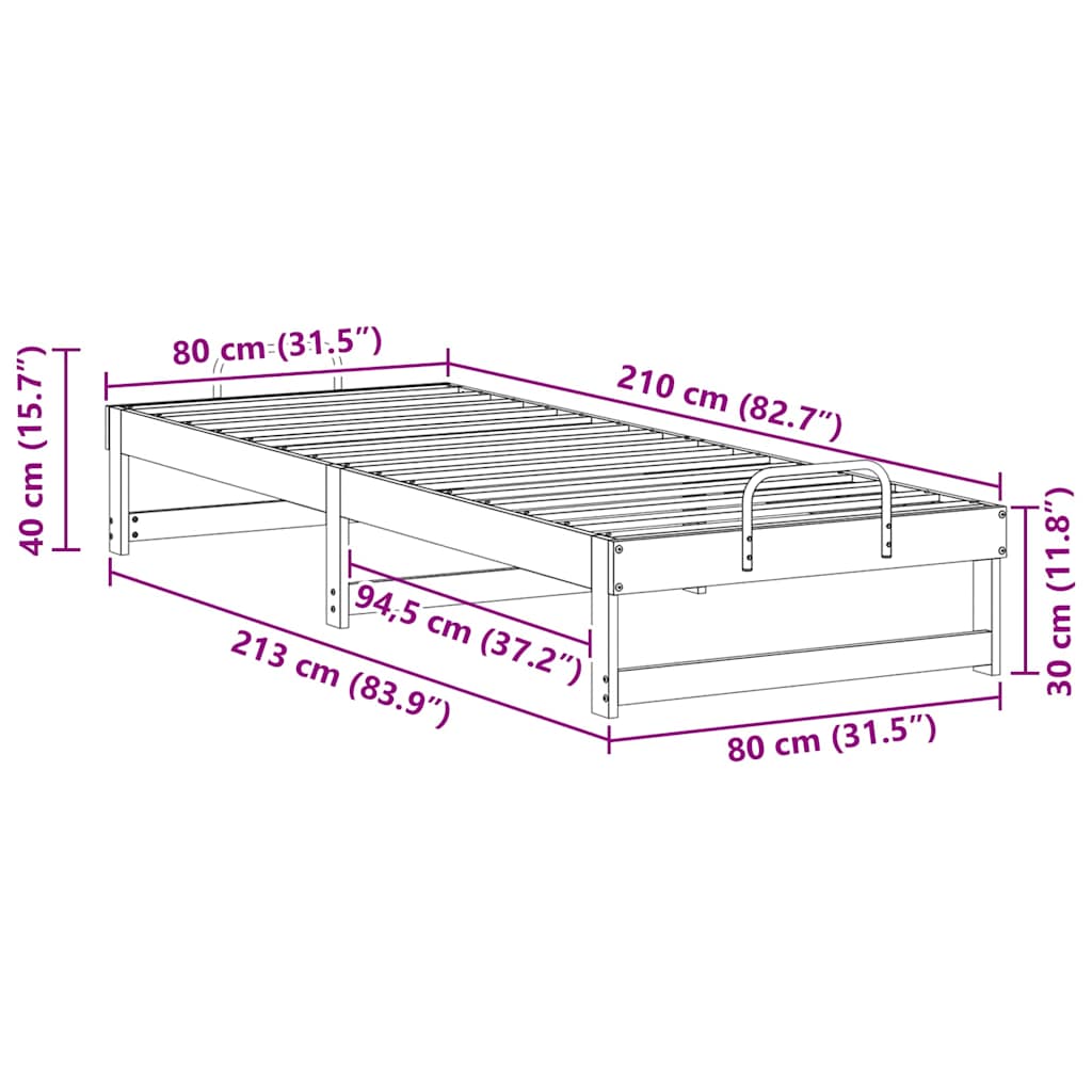 Ágykeret Barna 80 x 210 cm Tömör fenyőfa