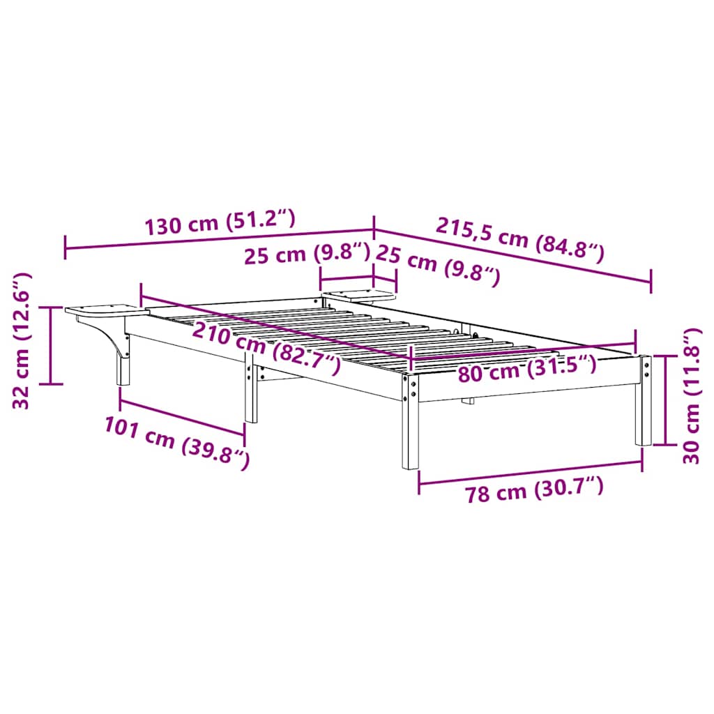 Ágykeret éjjeliszekrényekkel Fehér 80 x 210 cm Tömör fenyőfa