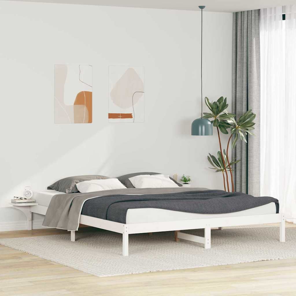 Ágykeret éjjeliszekrényekkel Fehér 200 x 210 cm Tömör fenyőfa