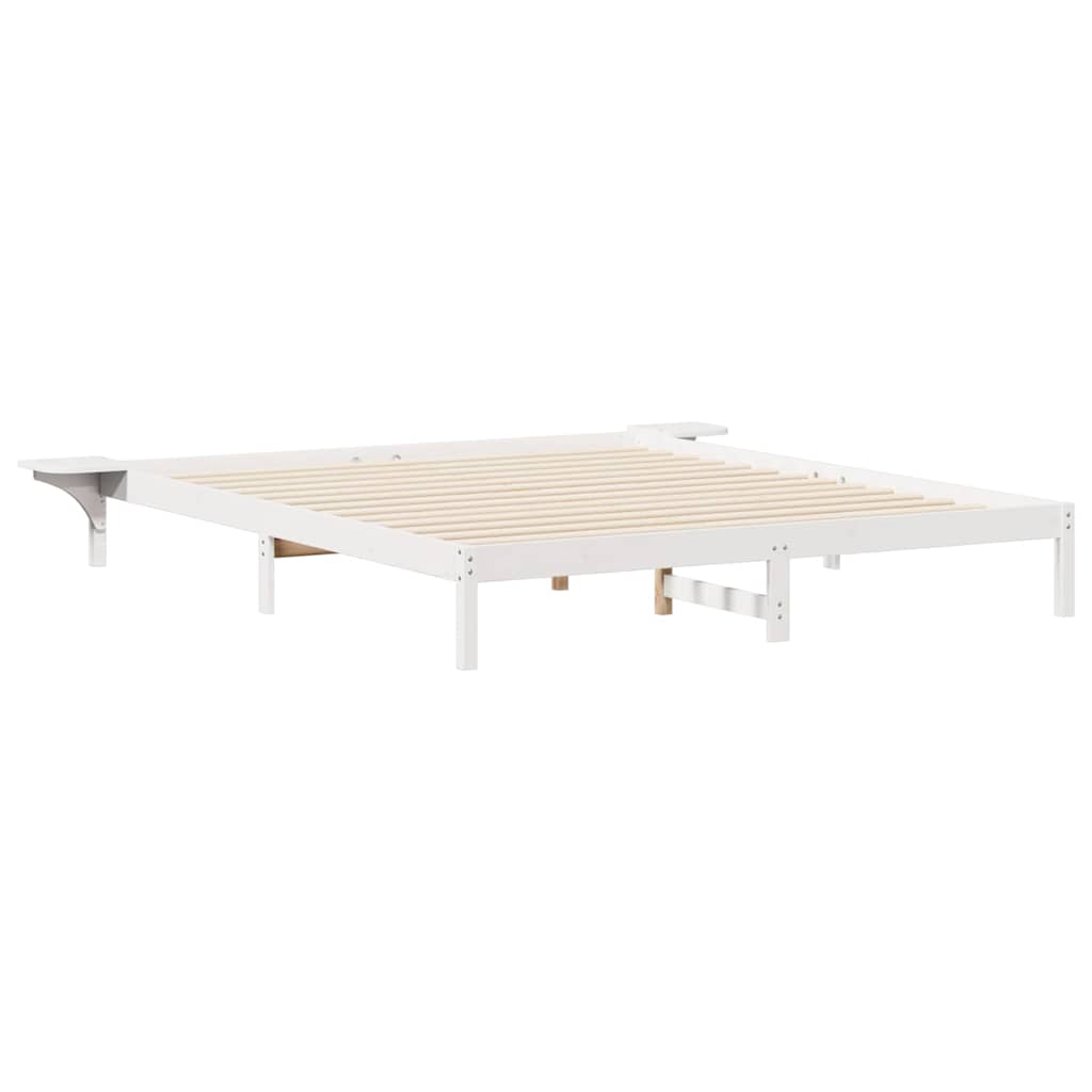 Ágykeret éjjeliszekrényekkel Fehér 200 x 210 cm Tömör fenyőfa