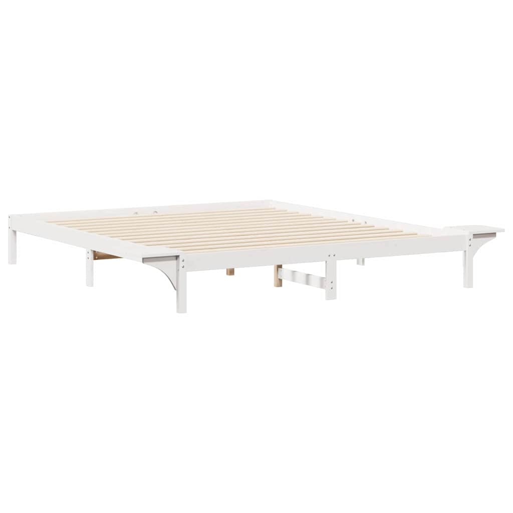 Ágykeret éjjeliszekrényekkel Fehér 200 x 210 cm Tömör fenyőfa
