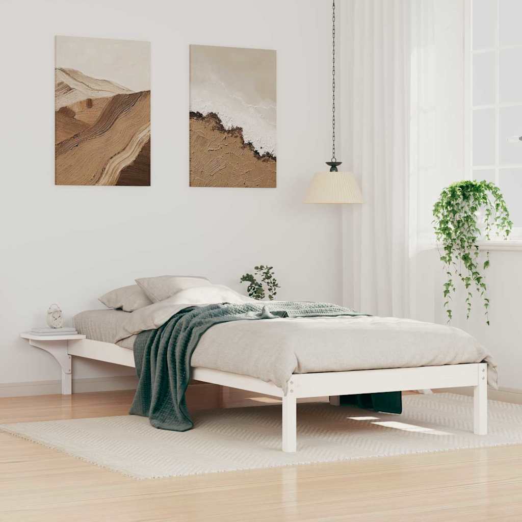 Ágykeret éjjeliszekrényekkel Fehér 90 x 220 cm Tömör fenyőfa